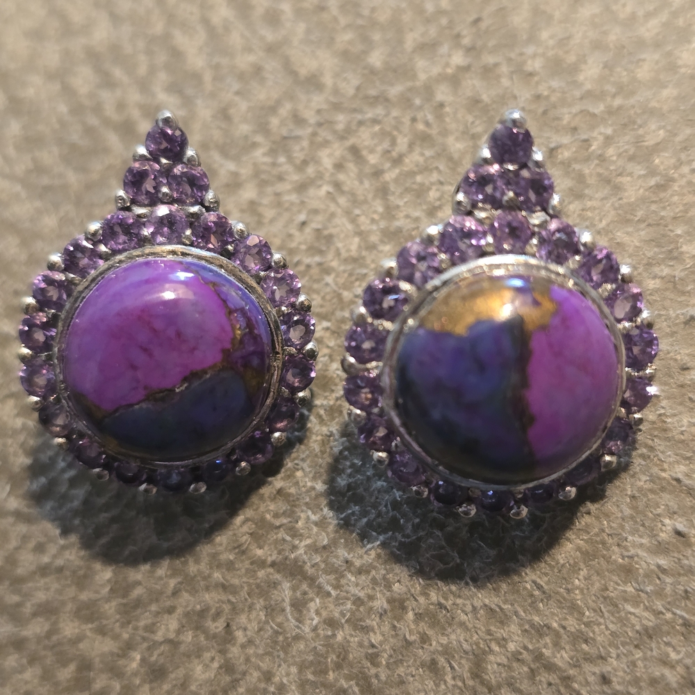 Purple and Silver Teardrop Earrings
